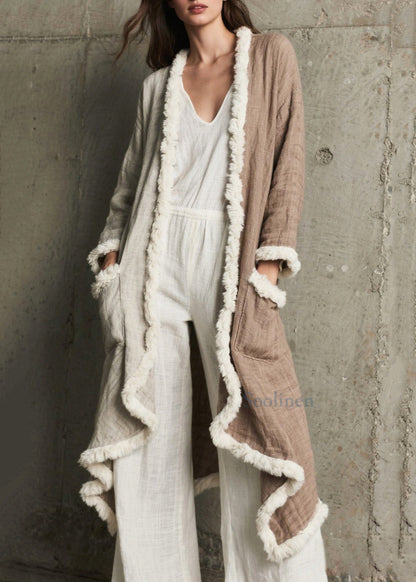 Damen-Cardigan mit asymmetrischem Patchwork-Taschenmuster und Farbblock-Design für den Frühling