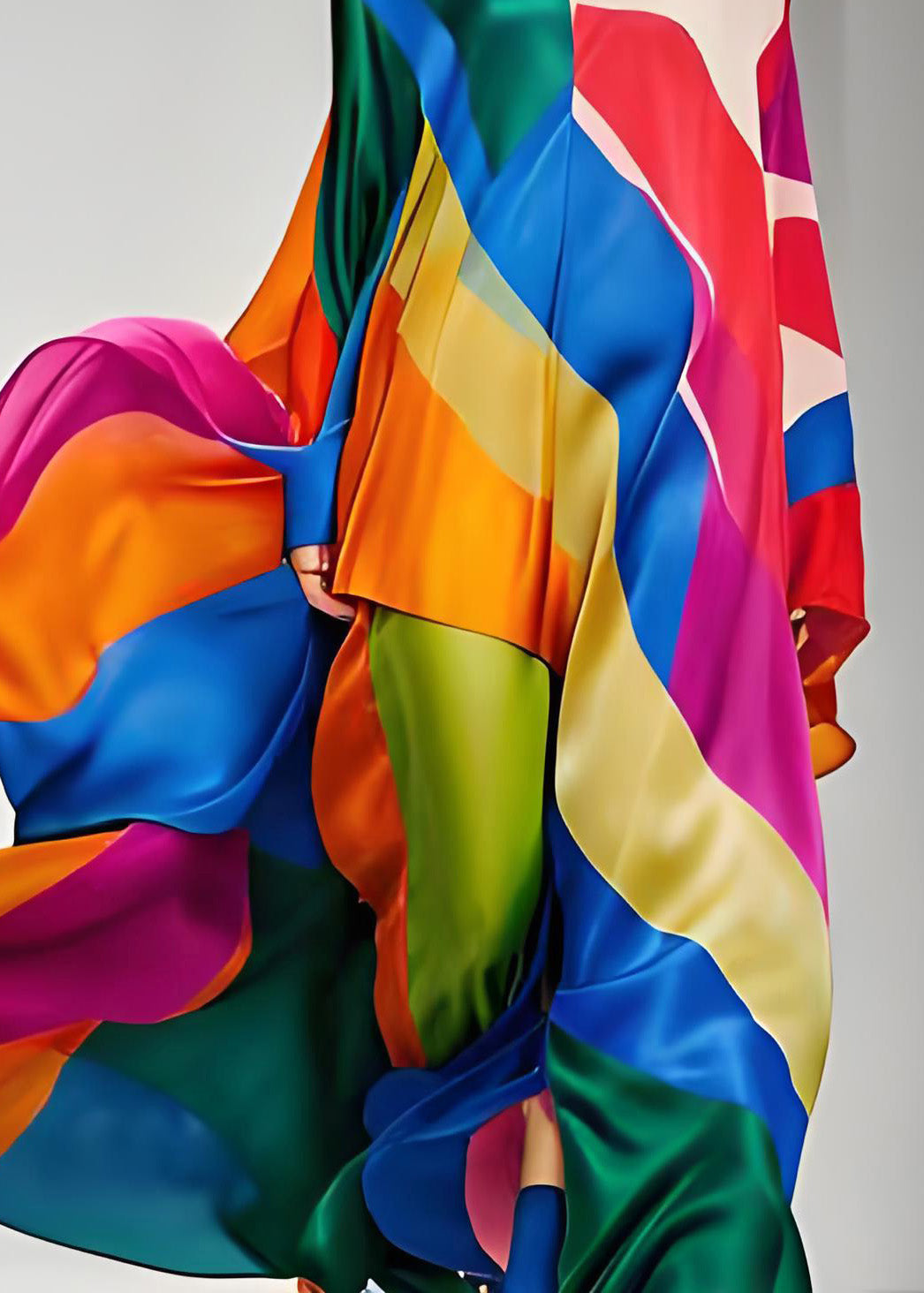 Frauen Colorblock Asymmetrische Patchwork Seide Maxi Kleider Langarm