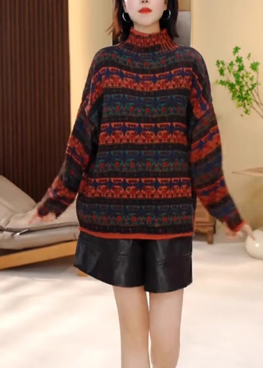 Jersey de punto a rayas con cuello alto y bloques de color para mujer, invierno