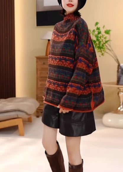 Jersey de punto a rayas con cuello alto y bloques de color para mujer, invierno