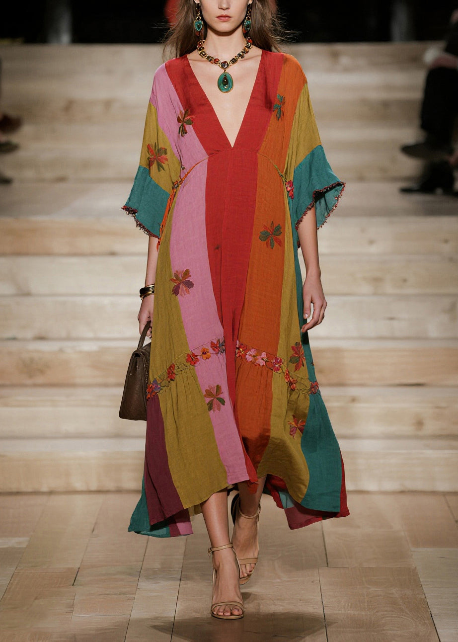 Women Colorblock Oversized Floral Cotton Dresses Summer