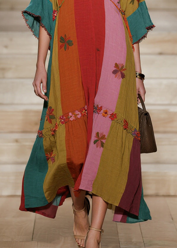 Women Colorblock Oversized Floral Cotton Dresses Summer