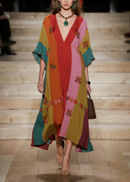 Women Colorblock Oversized Floral Cotton Dresses Summer