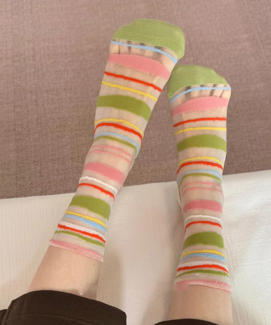 Women Colorblock Sheer Mesh socks Mid Calf Socks