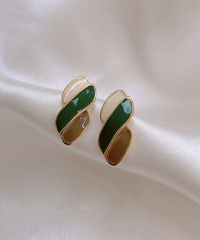 Pendientes geométricos con diseño de gota de esmalte y bloques de color para mujer