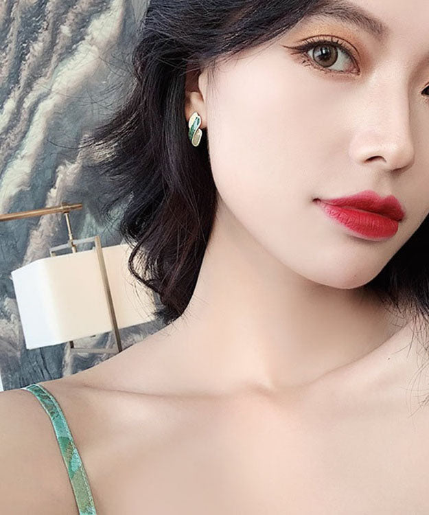 Pendientes geométricos con diseño de gota de esmalte y bloques de color para mujer