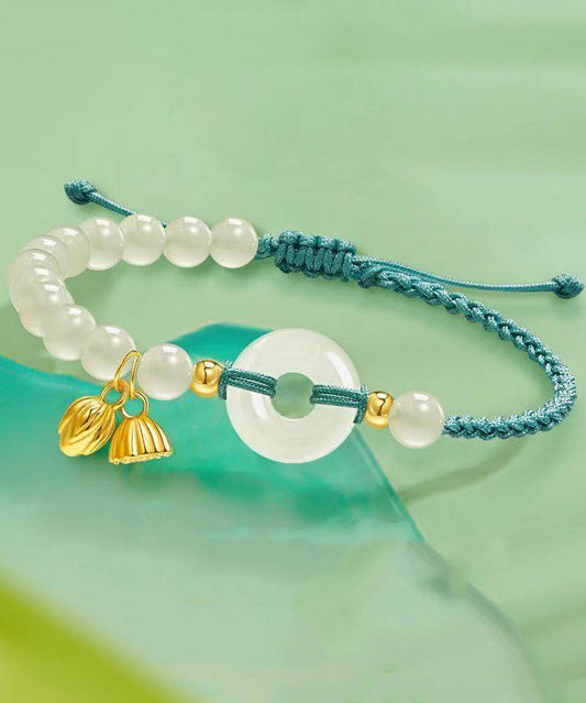 Pulsera con borla y hebilla de jade dorado en plata de ley con bloques de color para mujer
