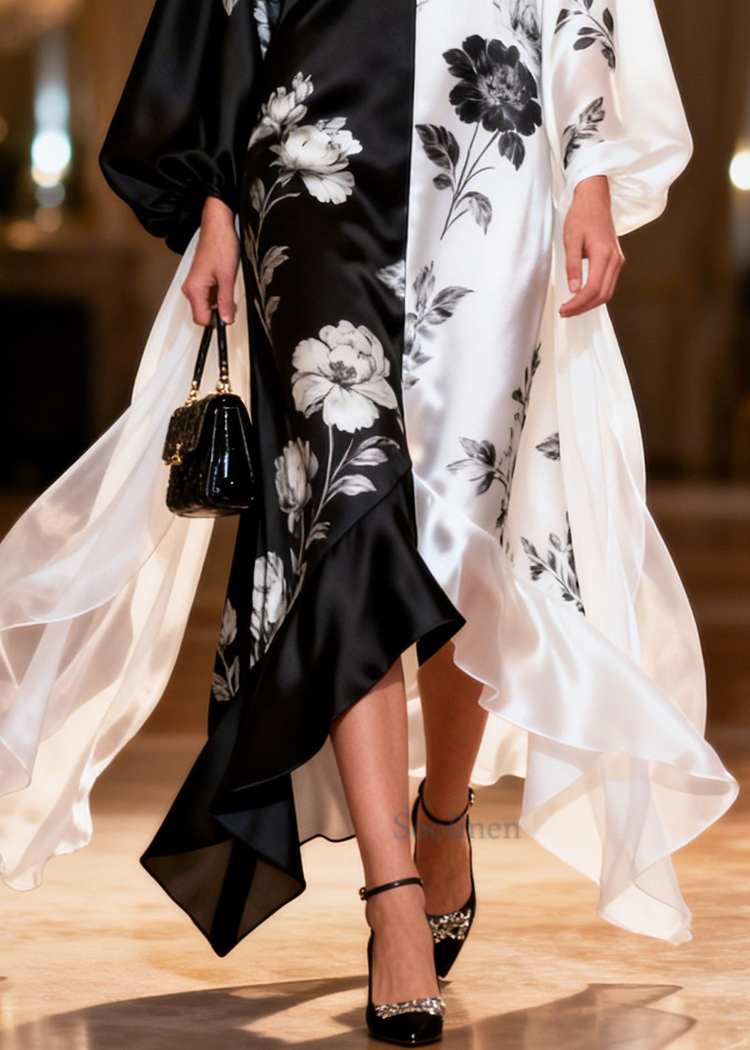 Women ColorblockC Asymmetrical Patchwork Print Silk Maxi Dresses Summer