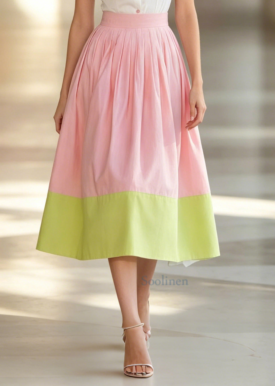 Women ColorblockC High Waist Patchwork Cotton Skirts Summer