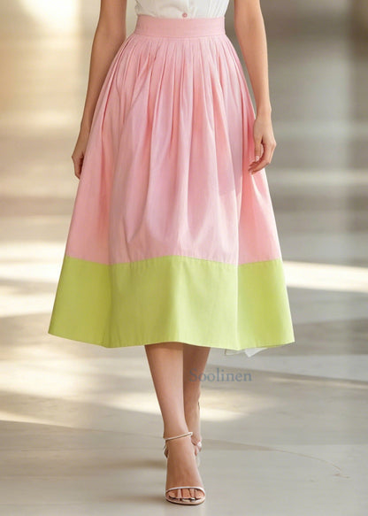 Women ColorblockC High Waist Patchwork Cotton Skirts Summer
