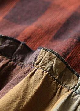 Women Cotton Tunics Indian Vintage Plaid Spliced Denim A-Line Dress - SooLinen