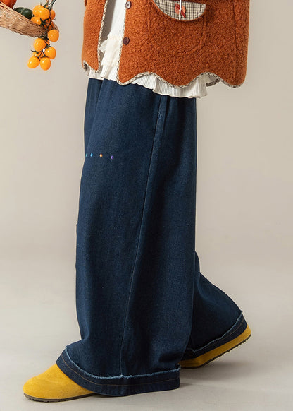 Pantalones vaqueros de patchwork con estampado de bolsillos azul oscuro para mujer para invierno