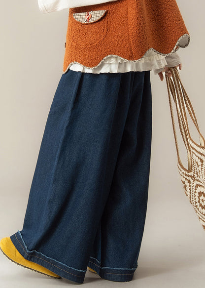 Pantalones vaqueros de patchwork con estampado de bolsillos azul oscuro para mujer para invierno