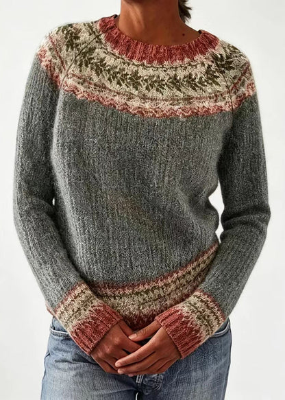 Women Dark Gray O-Neck Knit Sweater Fall