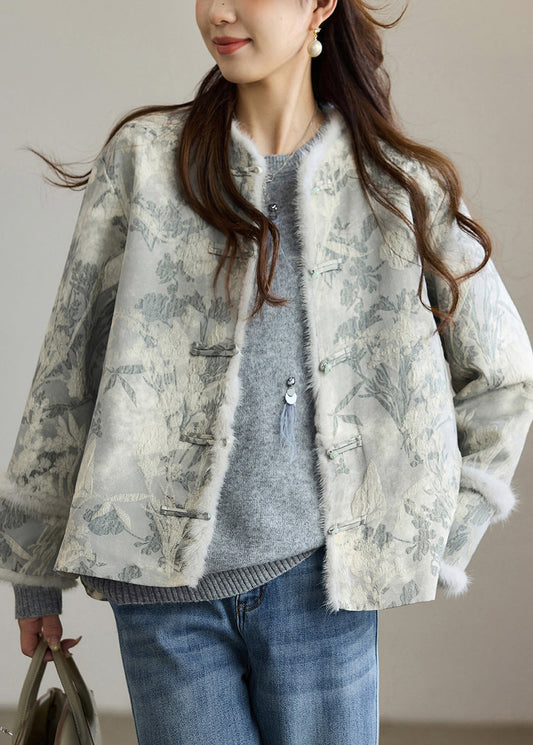 Damen-Wintermantel aus dunkelgrauem Jacquard-Patchwork-Kunstpelz und Baumwolle, orientalisch inspiriert