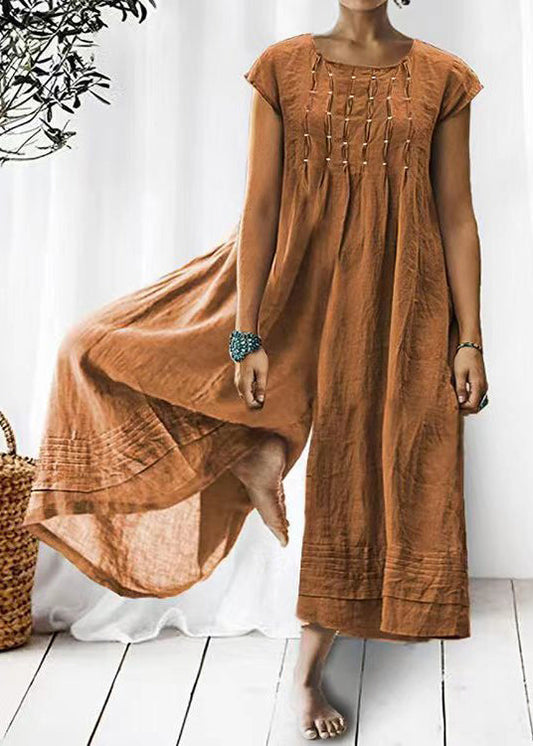 Women Dark Grey Solid High Waist Cotton Jumpsuits Summer