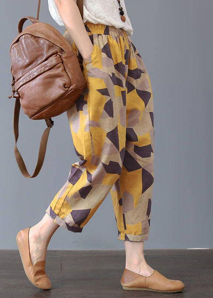 Women Elastic Waist Printed Harem Pants Casual Loose Trousers - SooLinen