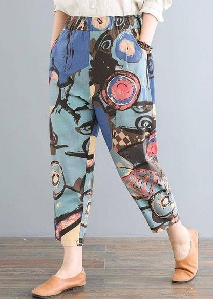 Women Elastic Waist Printed Harem Pants Casual Loose Trousers - SooLinen