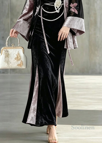 Women Embroidered Butterfly Velvet Three Piece Suit Set Fall