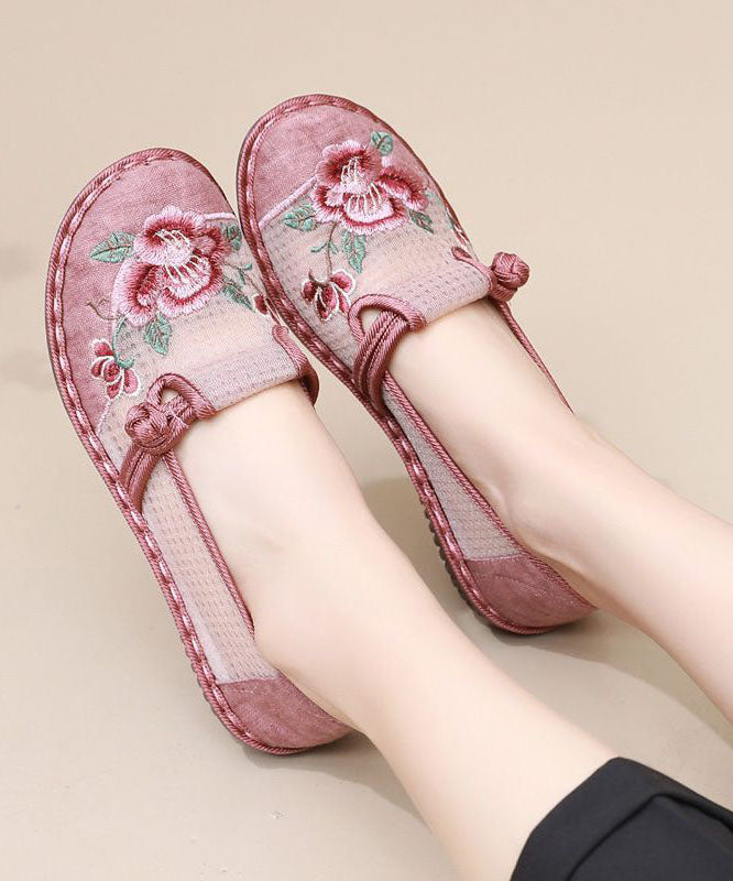 Women Embroidered Flat Feet Shoes Red Breathable Mesh