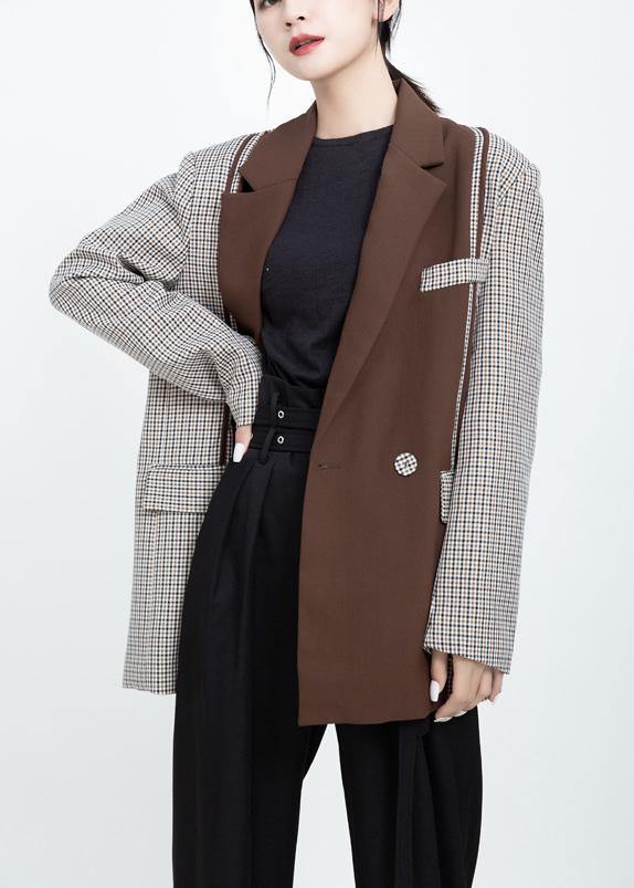 Women Fashion patchwork coats khaki Art outwear - SooLinen