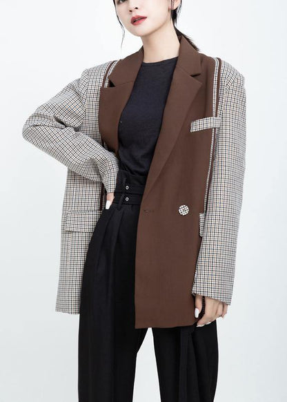 Women Fashion patchwork coats khaki Art outwear - SooLinen
