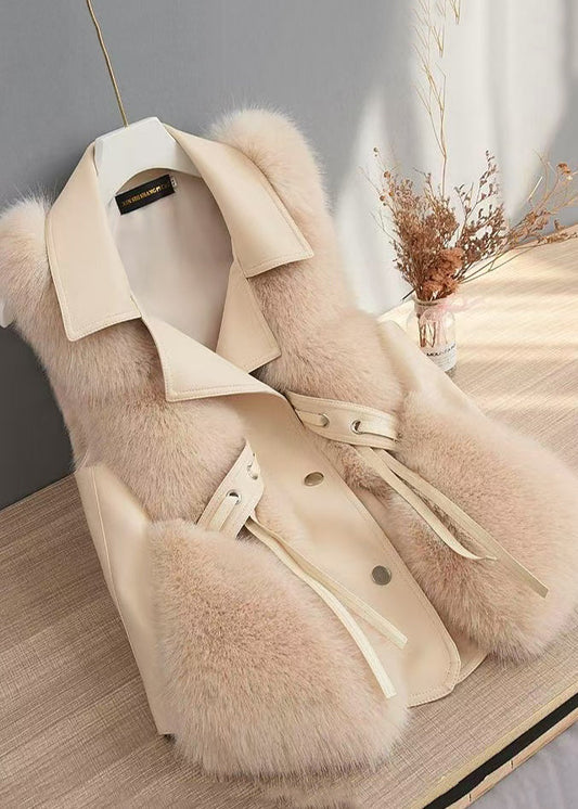 Damen-Weste aus Kunstleder mit Fuchs-Patchwork-Design, Winter