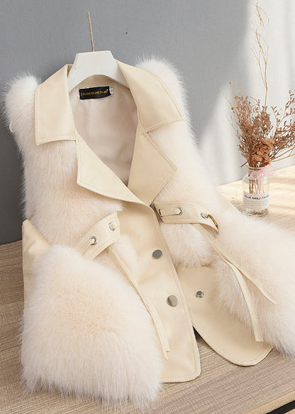 Chaleco de piel sintética de zorro con parches de piel sintética para mujer, top de invierno