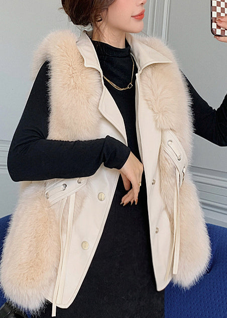 Chaleco de piel sintética de zorro con parches de piel sintética para mujer, top de invierno