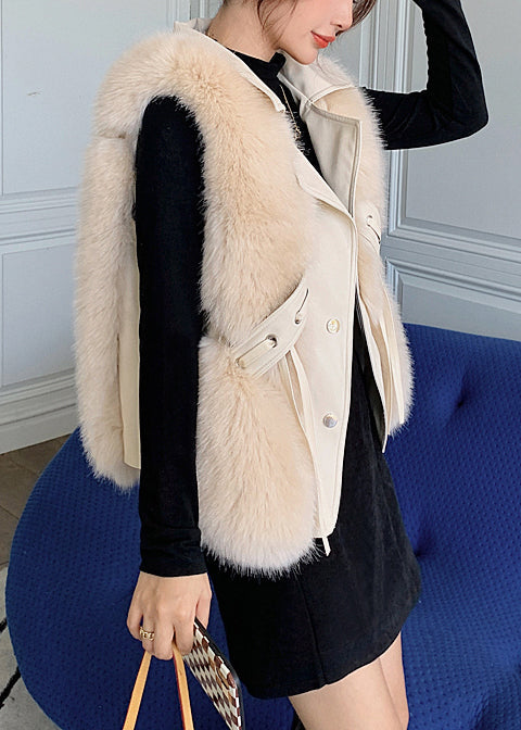 Chaleco de piel sintética de zorro con parches de piel sintética para mujer, top de invierno