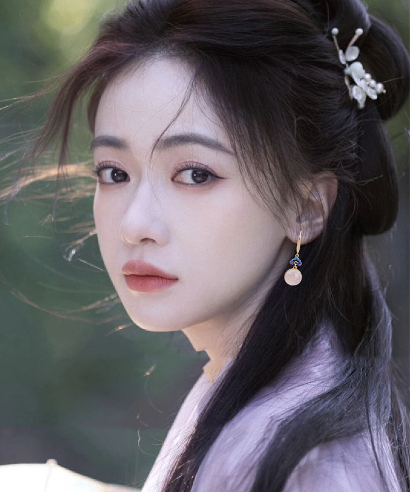 Pendientes colgantes de calcedonia con nubes auspiciosas y cobre dorado para mujer