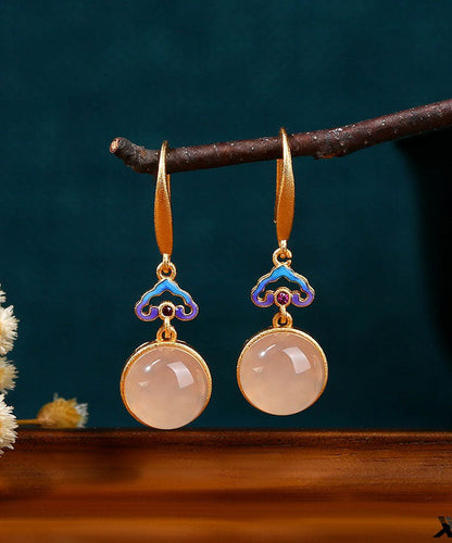 Pendientes colgantes de calcedonia con nubes auspiciosas y cobre dorado para mujer