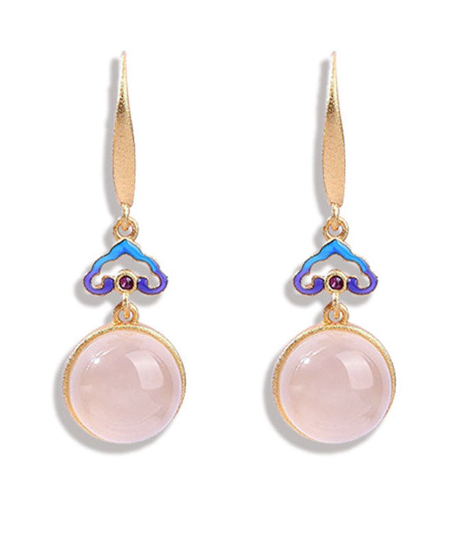 Pendientes colgantes de calcedonia con nubes auspiciosas y cobre dorado para mujer