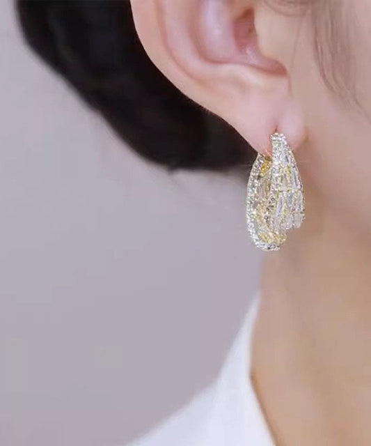 Pendientes de aro con hojas de circonitas doradas y cobre para mujer