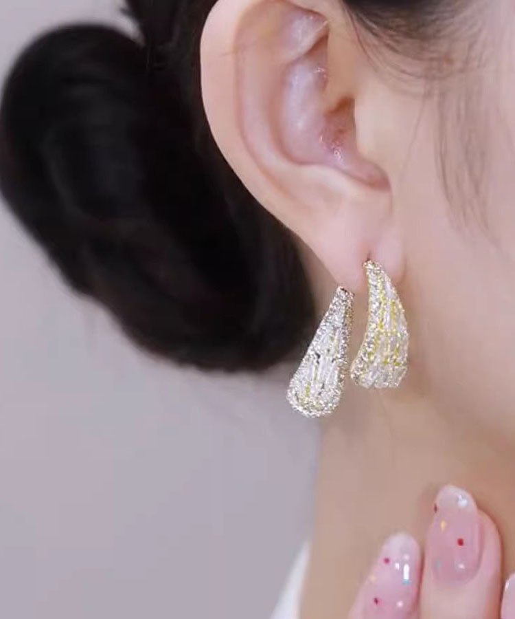 Pendientes de aro con hojas de circonitas doradas y cobre para mujer