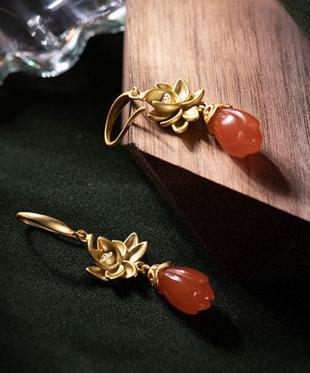 Damen-Ohrringe aus vergoldetem Sterlingsilber mit Achat und Magnolienblüte
