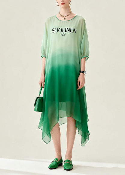 Women Gradient Color Asymmetrical Design Chiffon Dress Summer