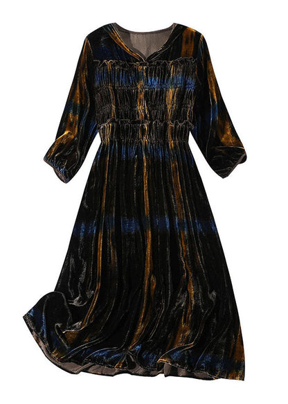 Frauen Farbverlauf faltig Velours Urlaub Kleid Winter
