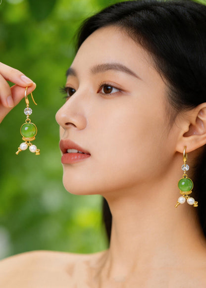 Women Grass Green Fine Crystal Original Design Drop Earrings