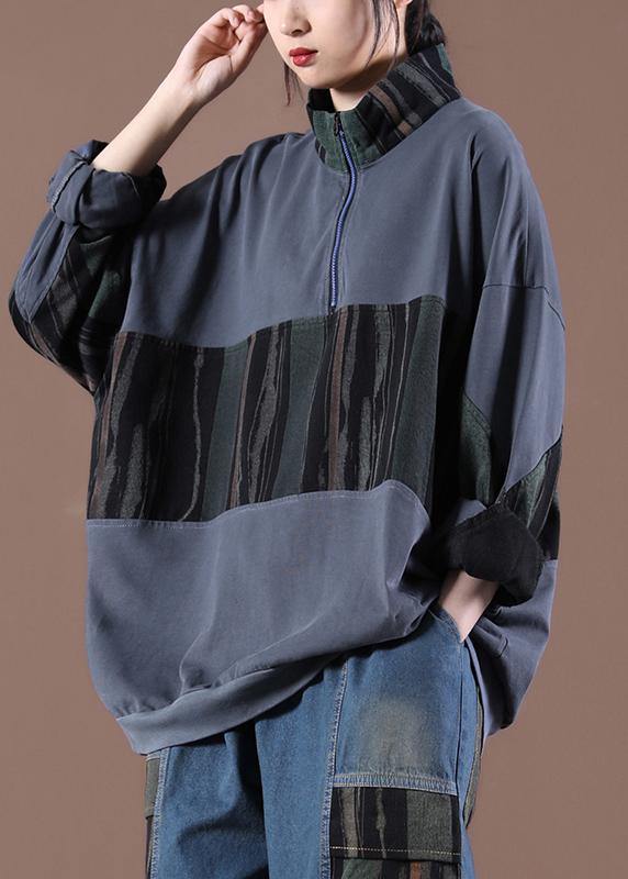 Women Gray Stand 2021 Spring Sewing Tops - SooLinen