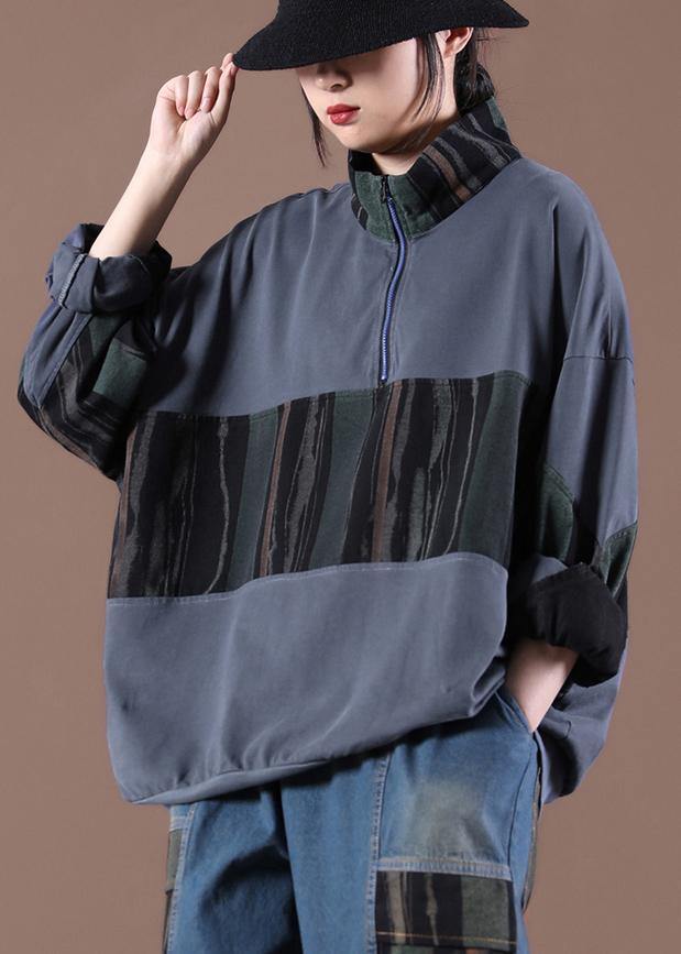 Women Gray Stand 2021 Spring Sewing Tops - SooLinen