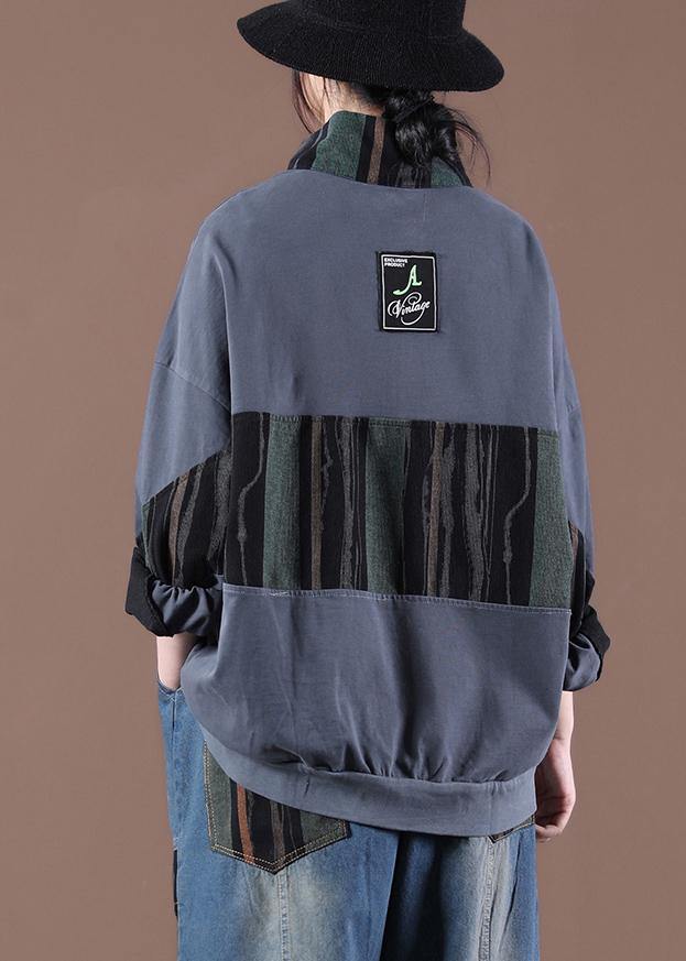 Women Gray Stand 2021 Spring Sewing Tops - SooLinen