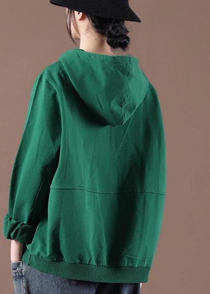 Women Green Art Drawstring Autumn Tops - SooLinen