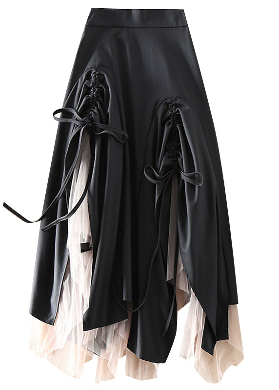 Frauen Grün Asymmetrische kordelzug Patchwork Tüll Röcke Frühling