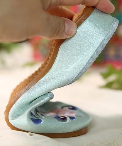 Damen Sandalen mit besticktem Knopf und Baumwollstoff in Grün