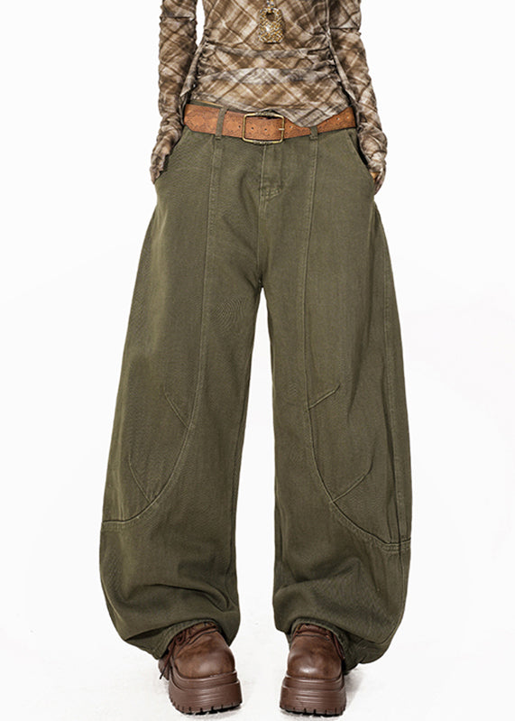 Women Green High Waist Pockets Straight Jeans