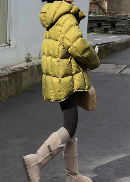 Abrigo de plumón de pato con capucha y cremallera para mujer, color verde, para invierno