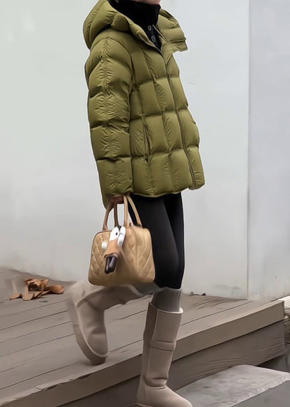 Abrigo de plumón de pato con capucha y cremallera para mujer, color verde, para invierno