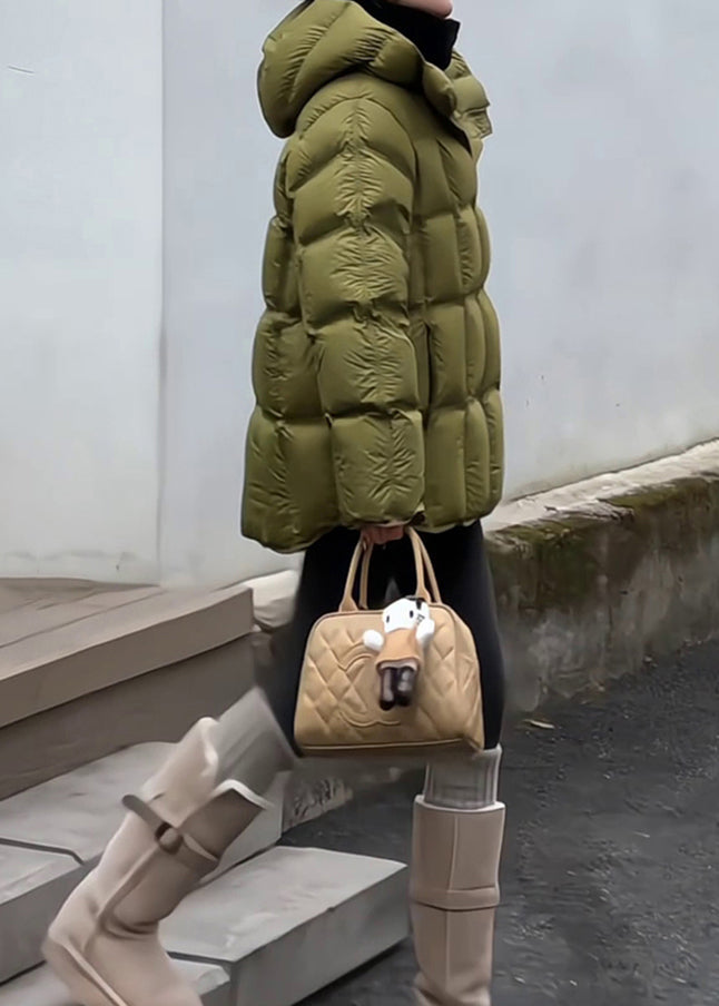 Abrigo de plumón de pato con capucha y cremallera para mujer, color verde, para invierno