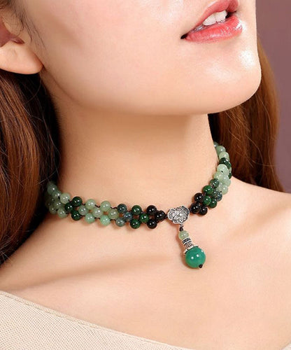 Collar con colgante de cristal de ágata y jade verde para mujer